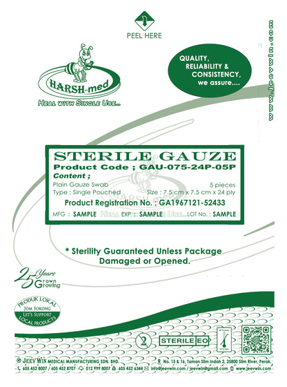STERILE GAUZE (PLAIN) - 7.5 x 7.5 cm x 24 ply (5 pcs)