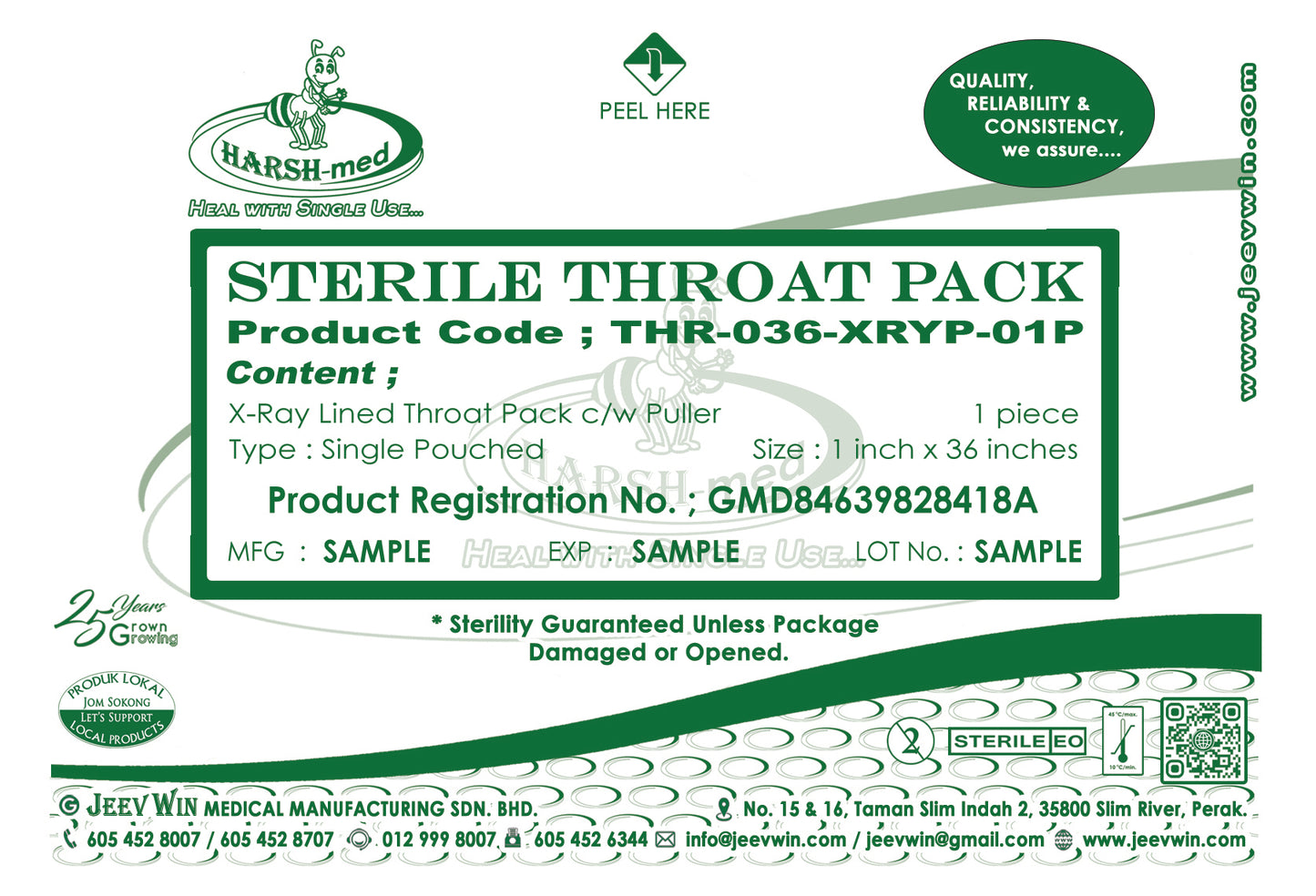 STERILE THROAT PACK - X-Ray Lined c/w Puller